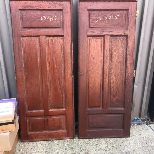 pair vintage built in cabinet doors raised panel c1880 chestnut 63 x 25.5” ea