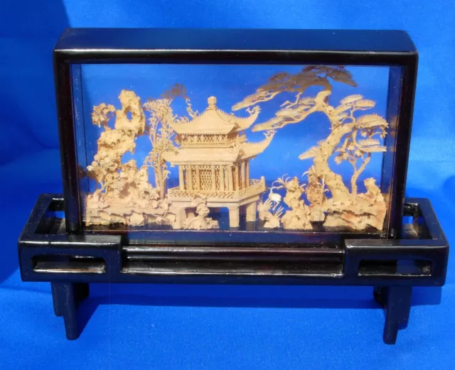 Korkmodell Kork Bild Korkschnitzerei China Asien Pagode Tempel Kranich Reiher