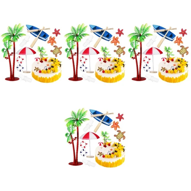 40 pz decorazioni torta spiaggia a tema oceano palma barca ombrellone micro
