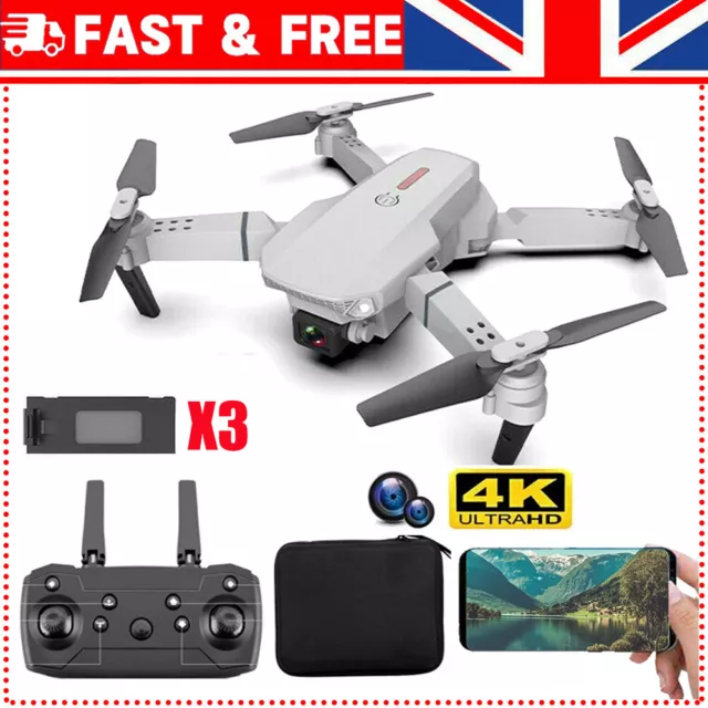 E88 PRO RC Drone Dual Camera 4K HD WiFi FPV Foldable Quadcopter with 3 Batteries