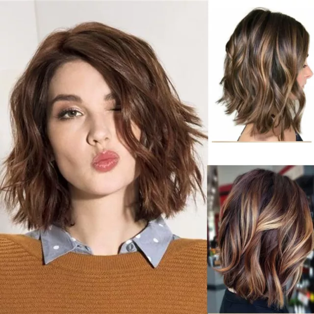 Women Ladies Natural Short Straight Curly Bob Wavy Fashion Cosplay Full Wig UK