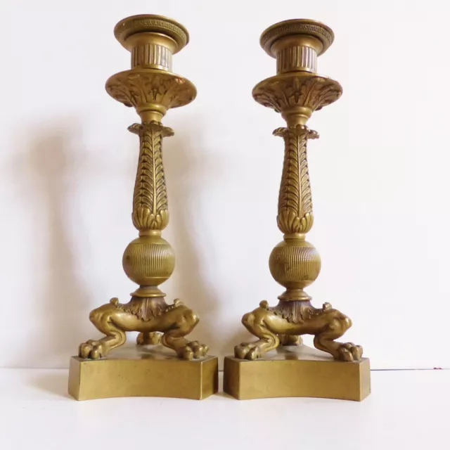 SUPERB PAIR OF FRENCH ANTIQUE EARLY 19th CENTURY BRONZE CANDLESTICKS 1820's