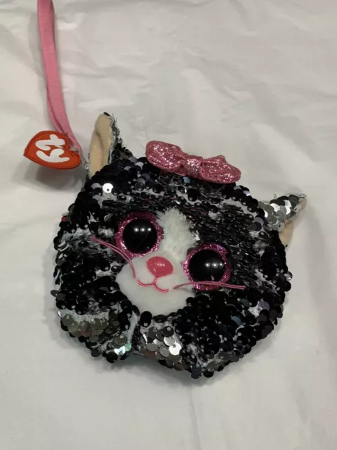 TY Beanie Boos sequin color change coin purse kitty boo 4.5” zip close Wristlet