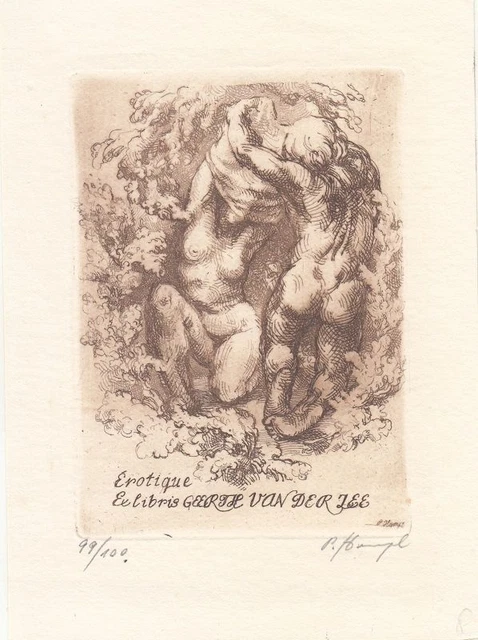 Exlibris Bookplate Gravure À L'Eau-forte Petr Hampl Couple Amoureux Nu 2