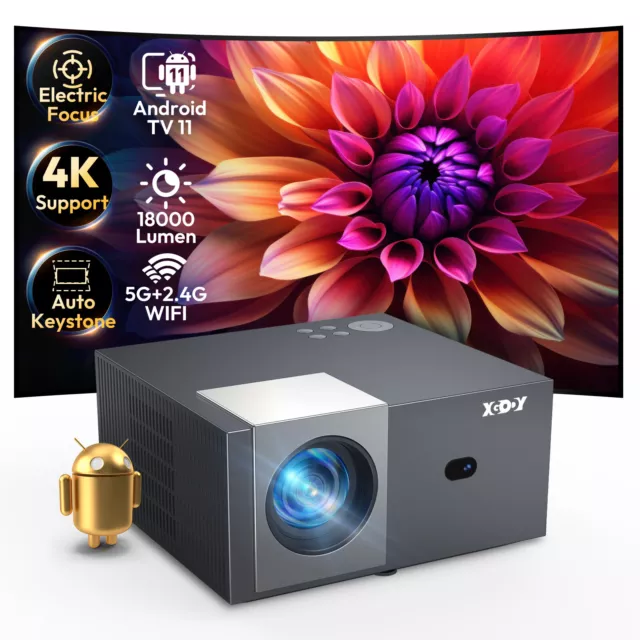 XGODY Android Projector Smart 18000 Lumen 5G WiFi Bluetooth UHD 4K Home Theater