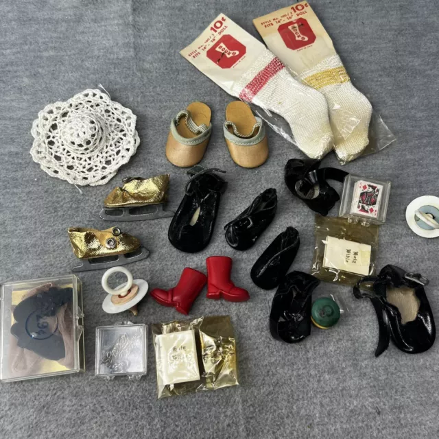 Vintage Doll Shoes & Sock Lot High Heels, Slip-On Shoes, Socks