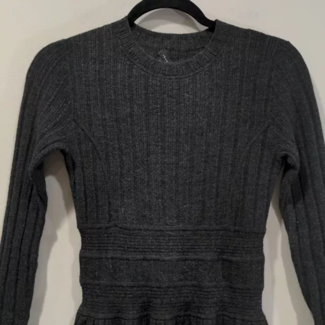 Theory Womens Chloh Evian Stretch LS Wool Ribbed Sweater Dress Size S Gray 2