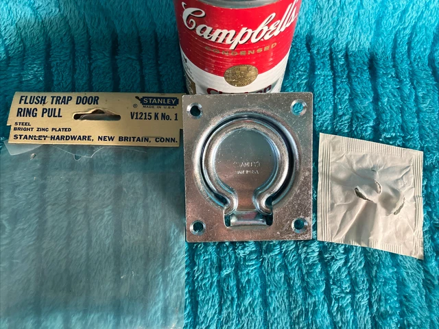 Open Box Vintage 50s Stanley Steel Zinc Plated Flush Trap Door Ring Pull