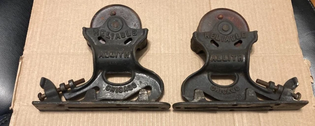 SET ANTIQUE PARLOR DOOR HANGERS Vtg Allith 12M Sliding Barn Roller Hardware