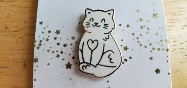 Cat with a Heart Pin White Kitty Cute Cartoon Style Kawaii