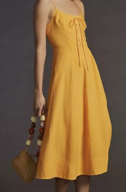 Anthropologie Maeve Orange Lace Up Dress Nwot Large