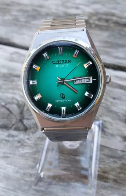 1977 Citizen Crystron, 3d markers and gorgeous green dial