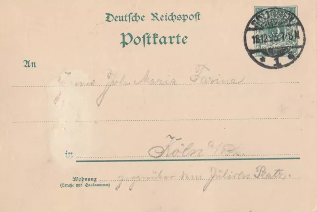 Solingen - Cöln / Krone Adler Ganzsache von 1895