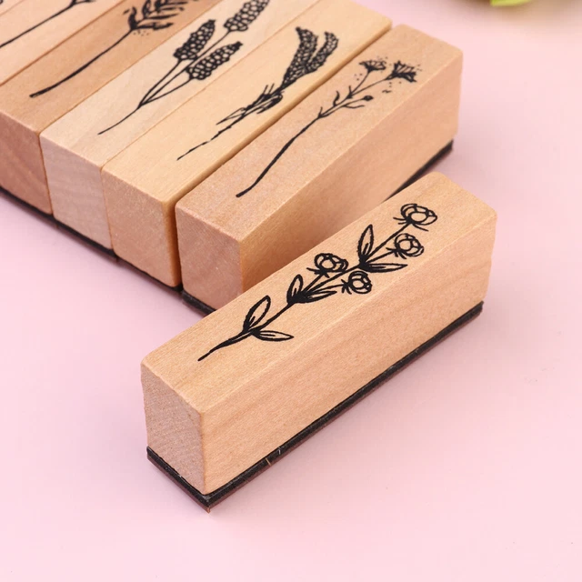 Kit 12 Tampons à Décorer Cuir Végétal - Alliage Zinc, Motifs Fleur, Poignée Cuir