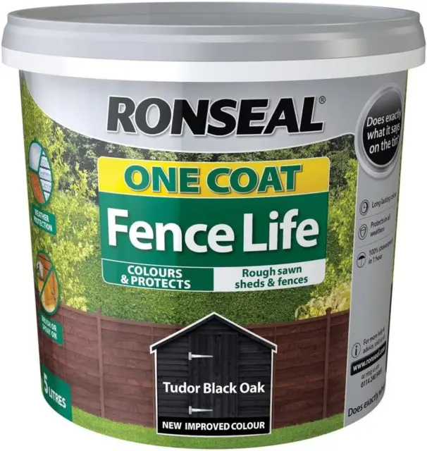 Ronseal RSSLOCFLTBO5L Recinzione monocappotto Life Tudor, rovere nero, 5 litri