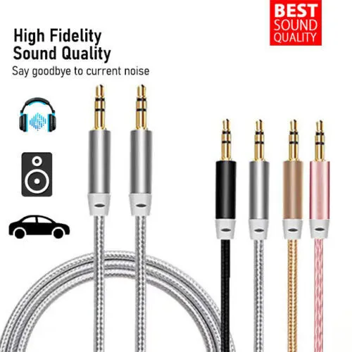 Audio AUX Cable 3.5mm Jack to Jack Stereo Plug Strong Braided Auxiliary Lead