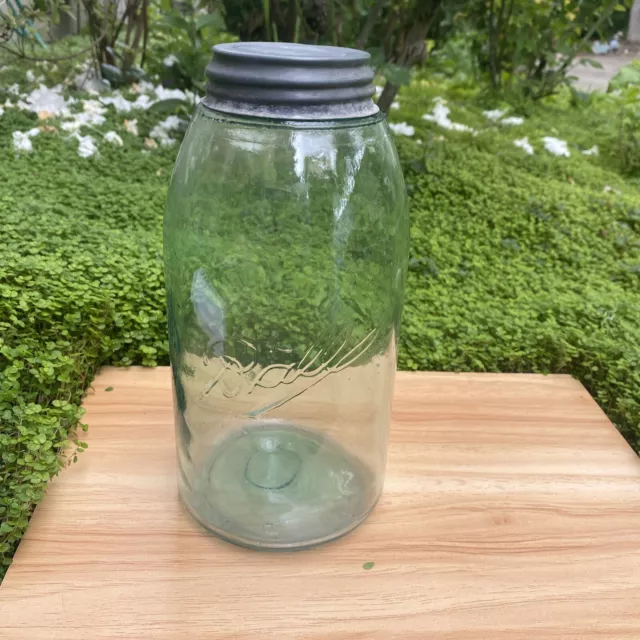 Vintage Antique Ball Perfect Mason Jar Half Gallon Aqua With Boyd lid