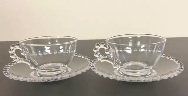 Set of 2, Vintage, Clear Glass Imperial, Candlewick, Tea Cups and Saucers