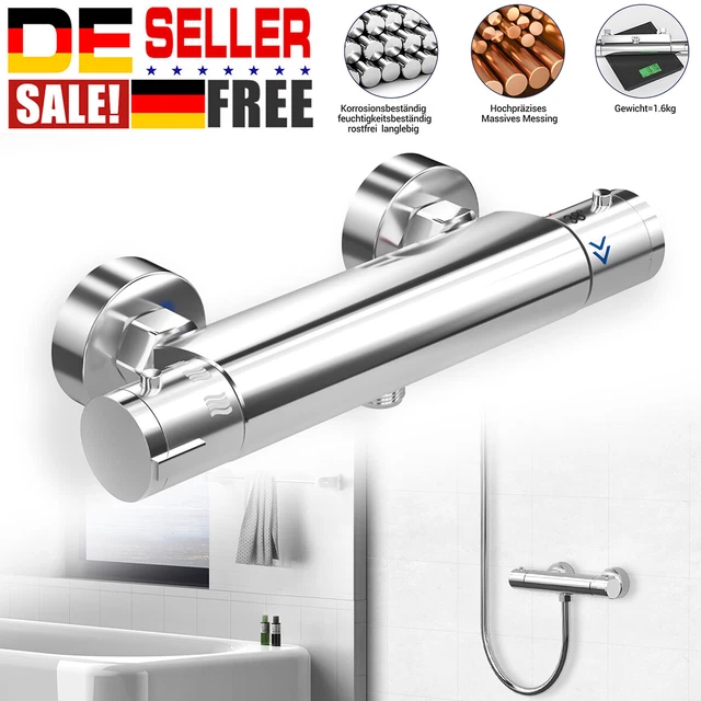Kelleria Duscharmatur Mit Thermostat, Präzisions Thermostat Brausebatterie Mit Sicherheitssperre Bei 38°C, Aufputz Armatur Dusche, Bedezimmer Mischbatterie Dusche, Duschthermostat Chrom Oberfläche
