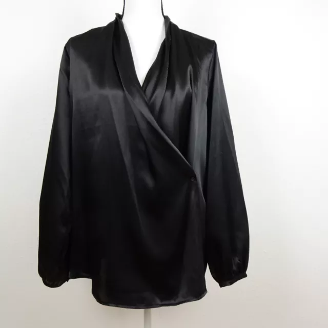 Calvin Klein Faux Wrap Blouse Top Women's Plus Size 1X Black Satiny Dressy