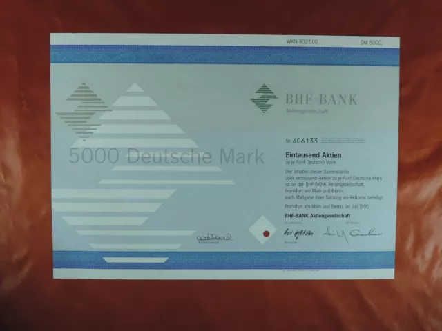 5000 DM Aktie BHF BANK AG 1000 x 5 DM Berlin Frankfurt 1995 ING Oppenheim ODDO .