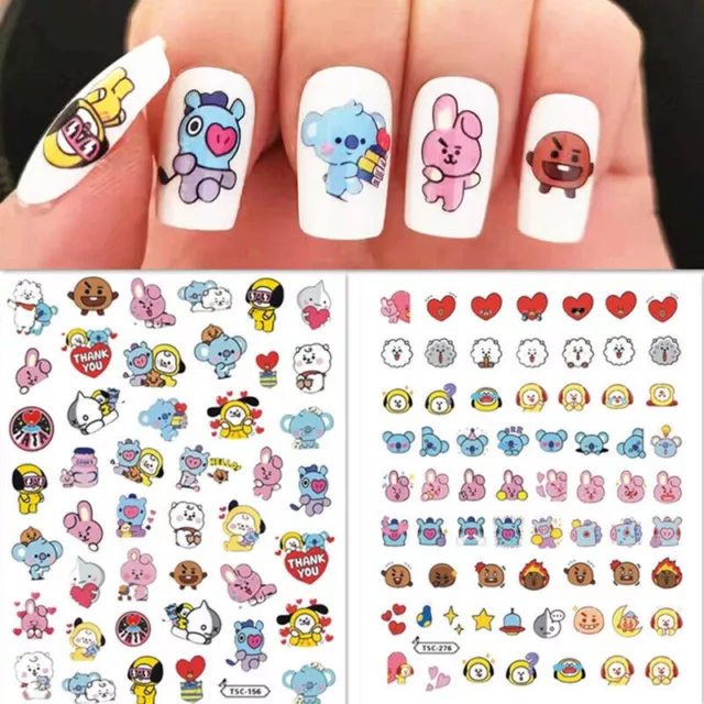 BTS Kpop Bangton Boys Cartoon Nail Art Sticker, Nail Decals 3D Self-Adhesive