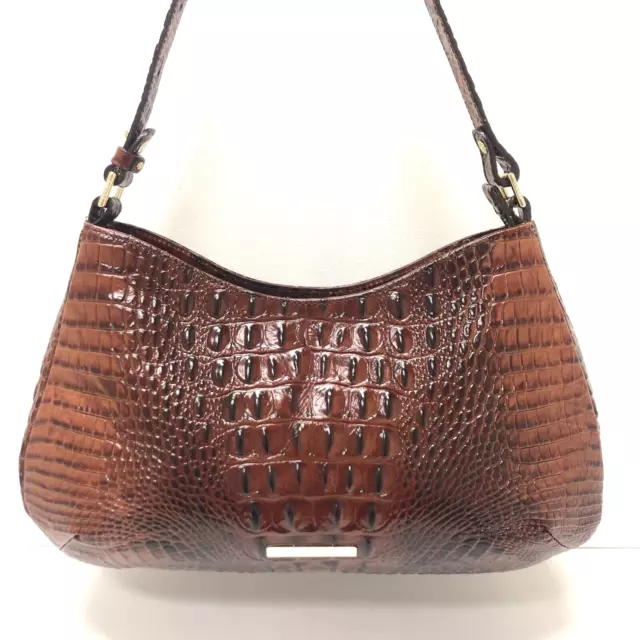 Brahmin Cayson Shoulder Bag PECAN Brown Croc Embossed Leather - NEW - $245