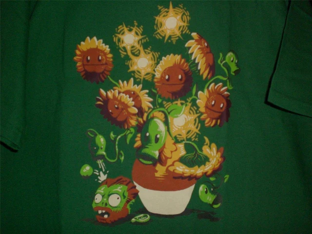 TeeFury Van Gogh LARGE "Sunflowers VS Zombies" Mash Up Shirt GREEN