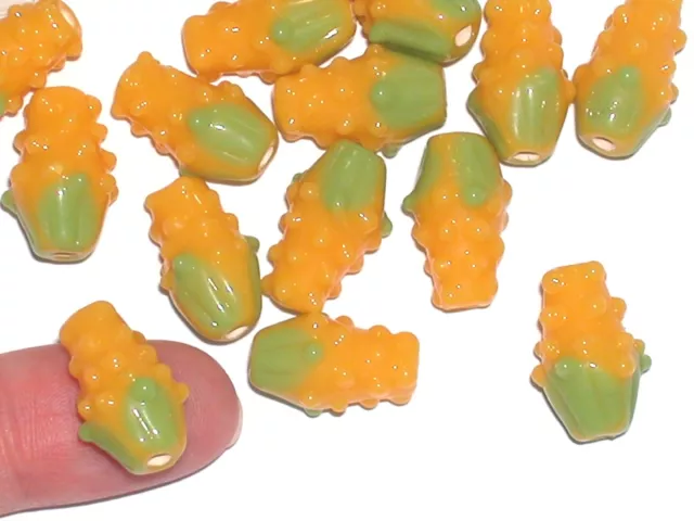 2pc Glass CORN Christmas Farm Chicken feed  Lampwork Beads vegetable 12x20mm New