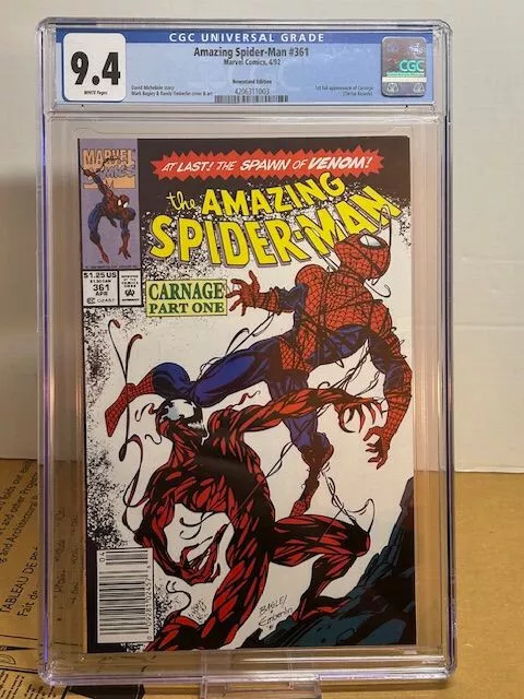 Amazing Spider-Man #361 CGC 9.4, NEWSSTAND, White Pages, 1st Full Carnage (1992)