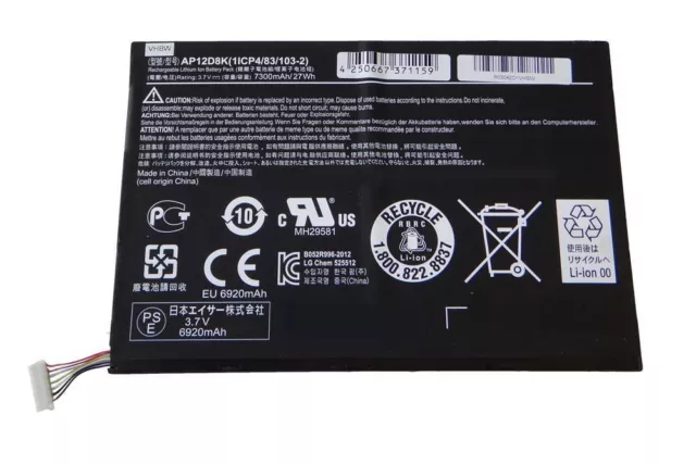 Batterie remplace Acer AP12D8K pour tablette - 7300mAh 3,7V Li-polymère