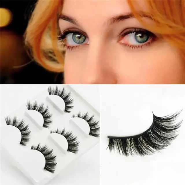 3 Pair Natural Long Thick Soft Fake False Eyelashes Handmade Makeup Black B