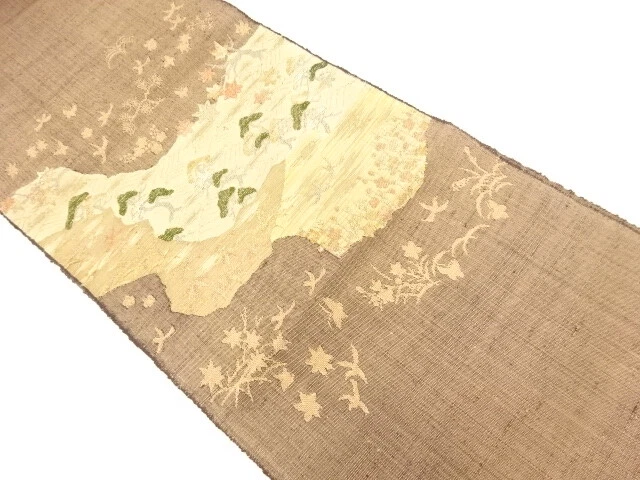 6836012: Japanese Kimono / Antique Nagoya Obi / Tsumugi / Woven Pine & Maple