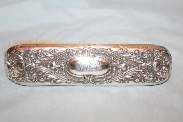 Antique 6 Inch Repousse Sterling Silver Clothes Brush Beaded Swirls Wt. 46.1g