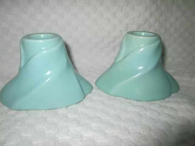 Vintage Mid Century Pottery Candle Holders Made in USA  Aqua Turquoise Set of 2