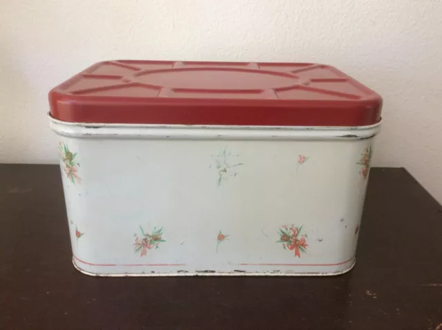 Charming Vintage Metal Bread Box, Red Tulip Bouquets, National Can Co., N.Y.