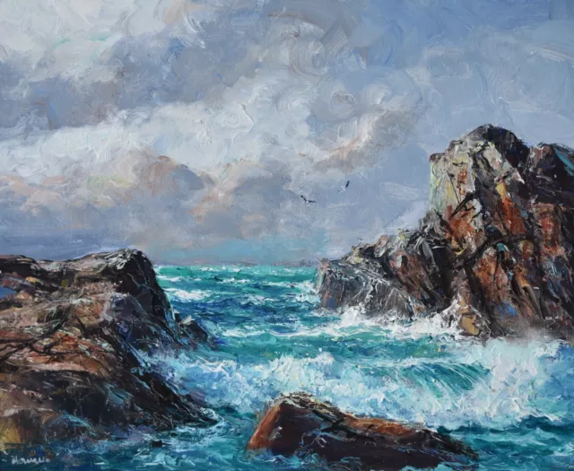 Richard Blowey Original Oil Painting Rugged Seascape Cornwall Cornish Art