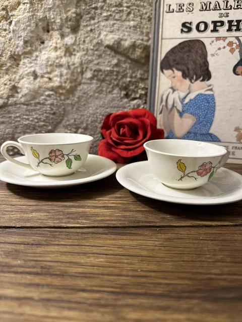 Lot De 2 Tasses à Café Arcopal Vert Amande Irisé – Lignes Dorées Vintage