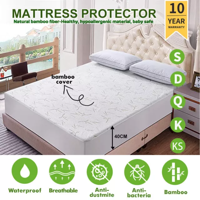 Bamboo Waterproof Mattress Protector Bed Matress Cover Queen Double Single King