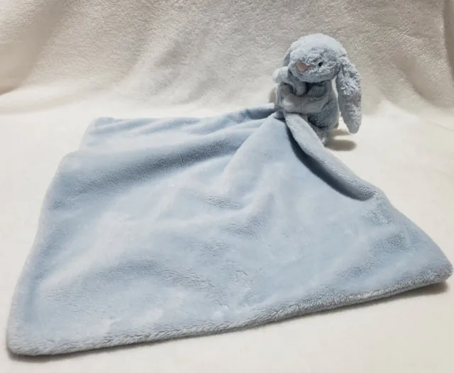 Jellycat Bashful blue Bunny Rabbit Baby Security Blanket lovey White Tail