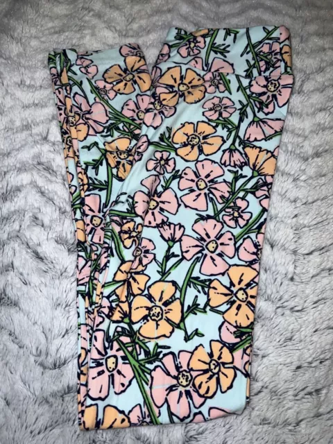 Lularoe A Kids leggings size L/XL New Flowers Orange Pink Green Large XLarge