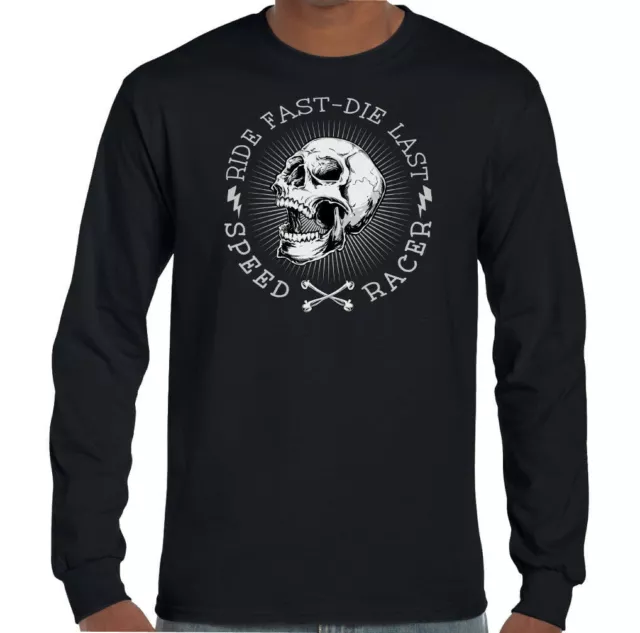 Biker T-Shirt Mens Motorbike Skull Motorcycle Bike Chopper Cafe Racer Die Last