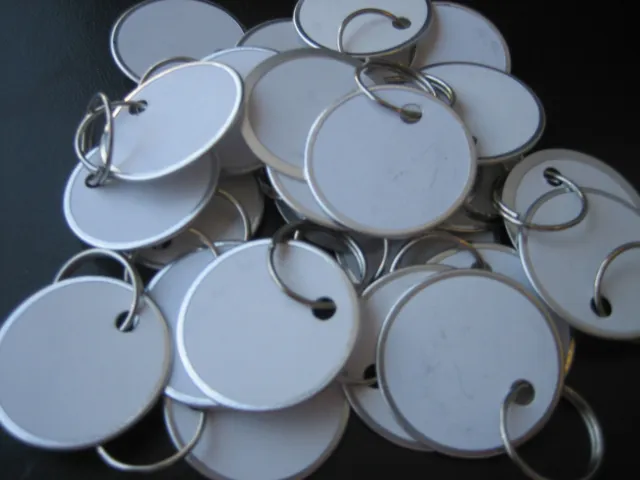 Lot 25 Metal Edged 1 1/4" White Paper Tags with Ring / Key ID Labels Tags