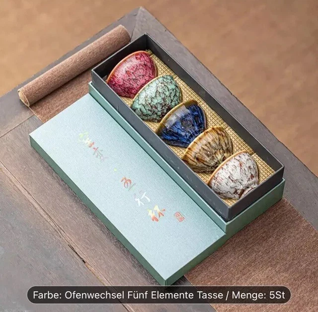Chinesisches Keramik-Teetassen-Set 5-teilig | 130 Ml, Ohne Griff | Gong-Fu Teeset Für Tee, Kaffee, Wein