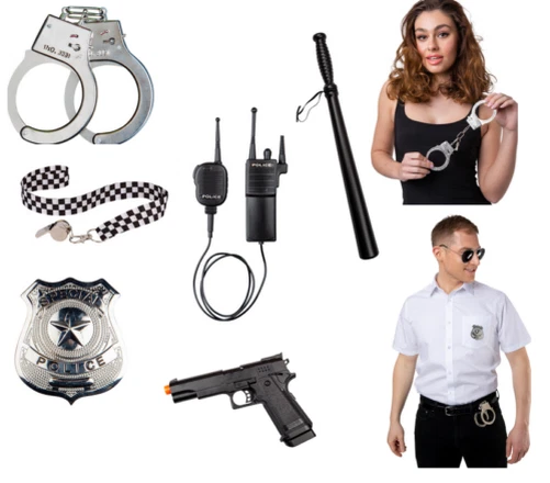 Police Accessori Ufficiale Poliziotto Costume Handcuffs Gun Baton