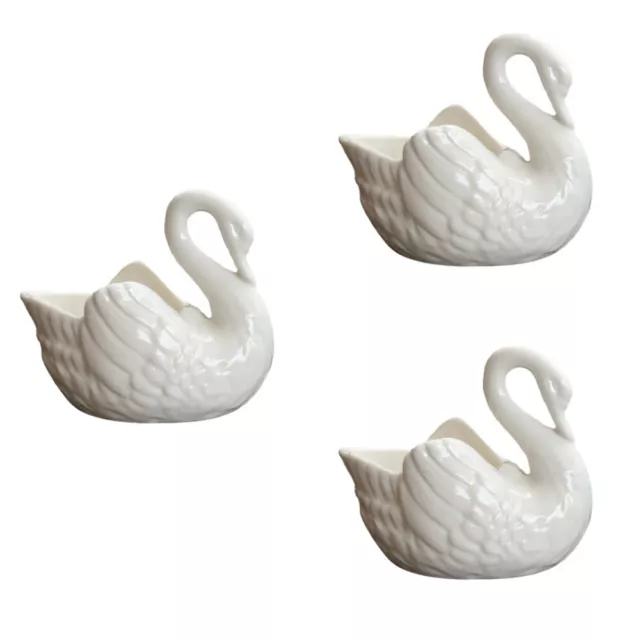 3 Pcs Weiß Keramik Kleiner Schwan Blumentopf Blumendekor Wohnkultur