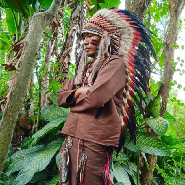 Native American Indian Hat Feather Headdress Warbonnet Chief Tribal Aboriginal M