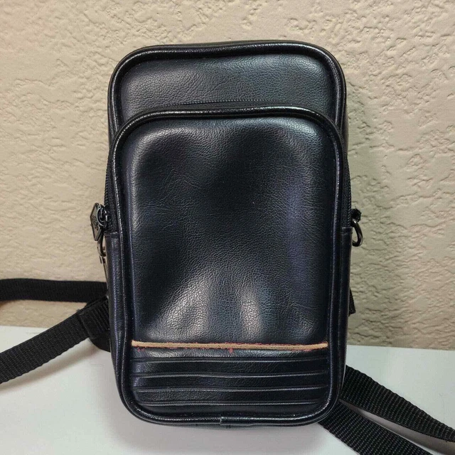 "Estuche vintage para cámara Costar negro vegano cuero sintético 2 bolsillos con cremallera 7"" x 4"
