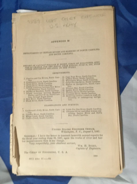 Post Civil War Report Chief of Engineers U.S. Army 1887 Carolina's waterways