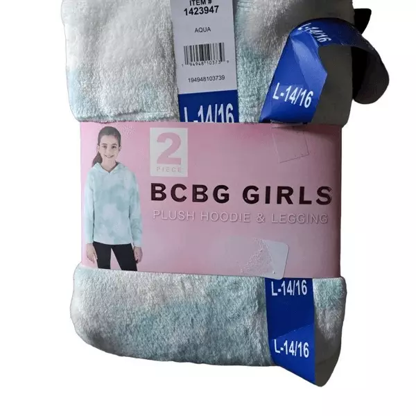 BCBG GIRLS BLUE Tye Dye Plush Fleece Hoodie Black Leggings 2pc set size ...
